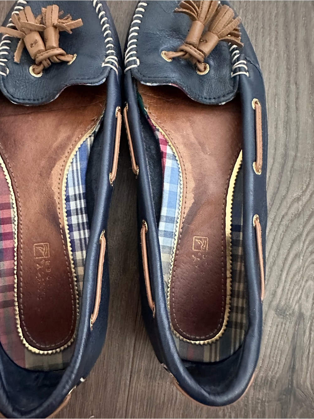 Sperry Navy Leather Tassel Moccasins with Tan Accents - Picture 8 of 8